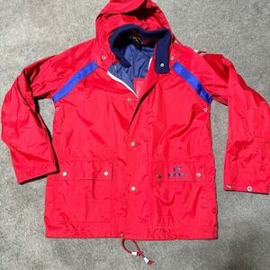 Wetskins Vintage Red Rain Jacket Mens Small Hooded PVC Nylon Waterproof Coat